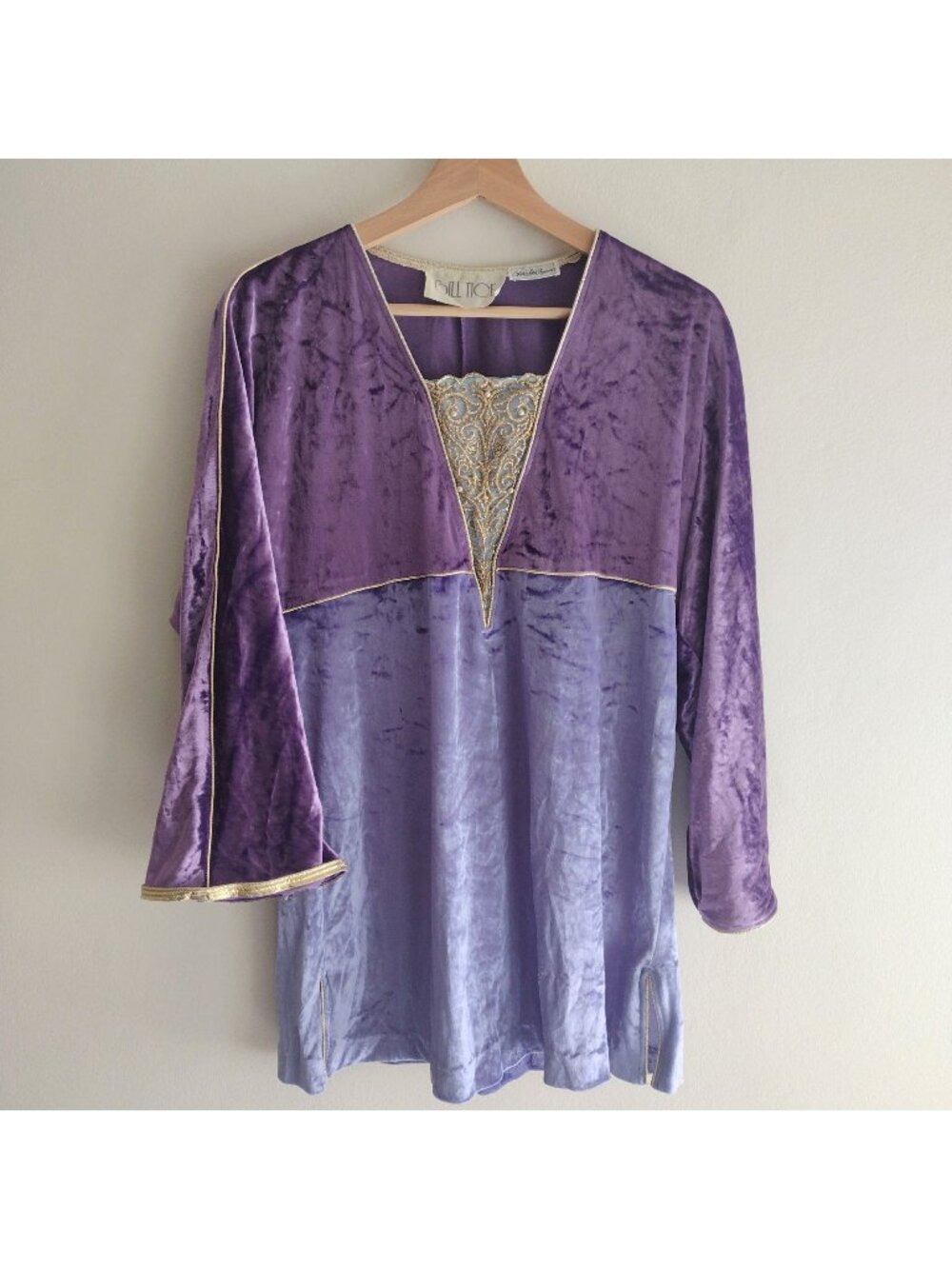 Vtg 90s Whimsygoth Velvet Tunic S/M Bill Tice Saks Purple Glam Top